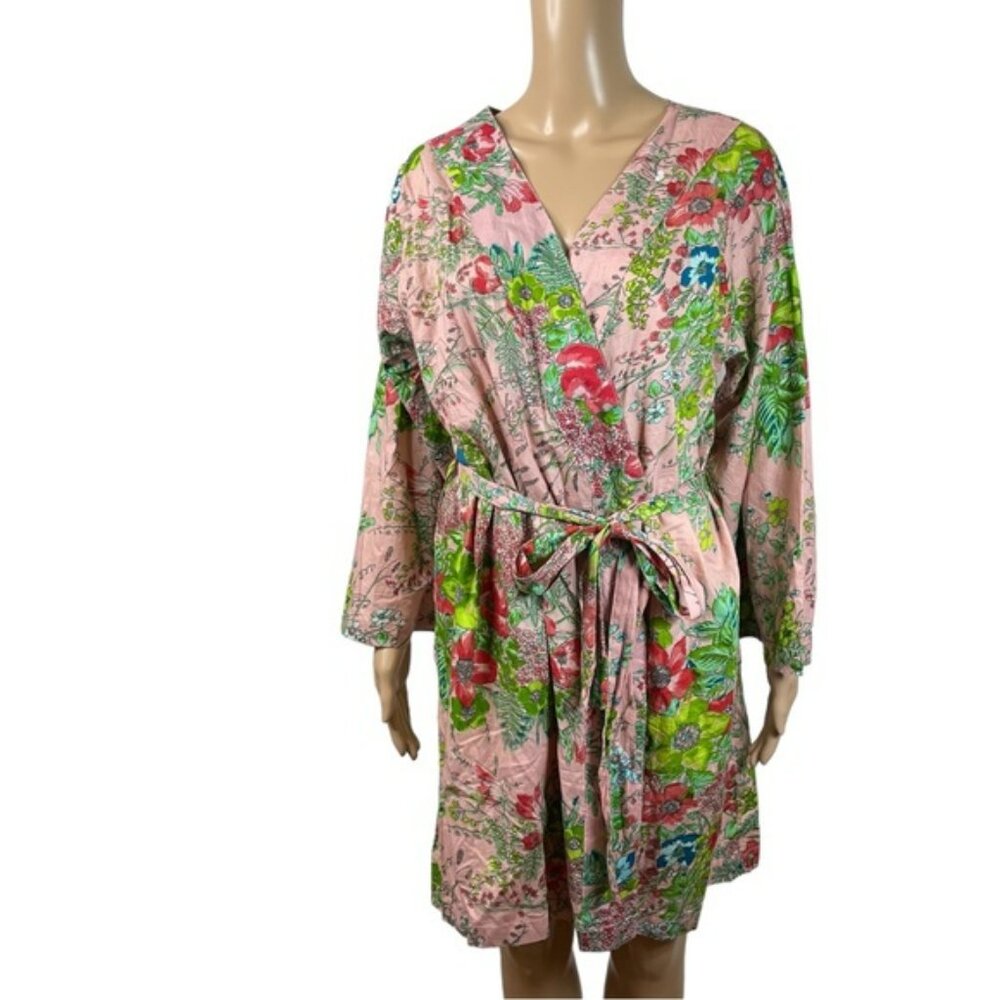 Plum Pretty Sugar Women’s Medium Robe Bridal Floral Tie Waist Bloomcore Cotton